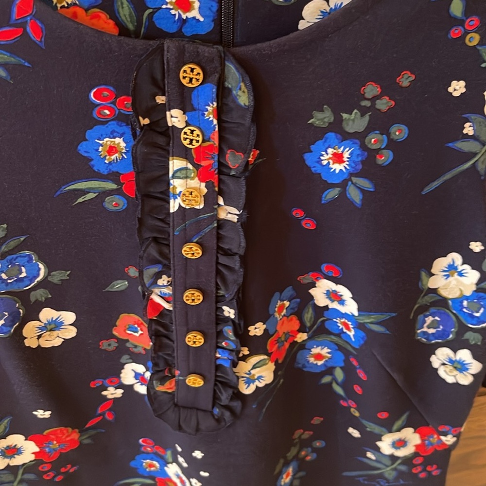 Tory Burch Miranda Short-Sleeve Pansy Bouquet Ponte Shirtdress Large - Picture 2 of 11